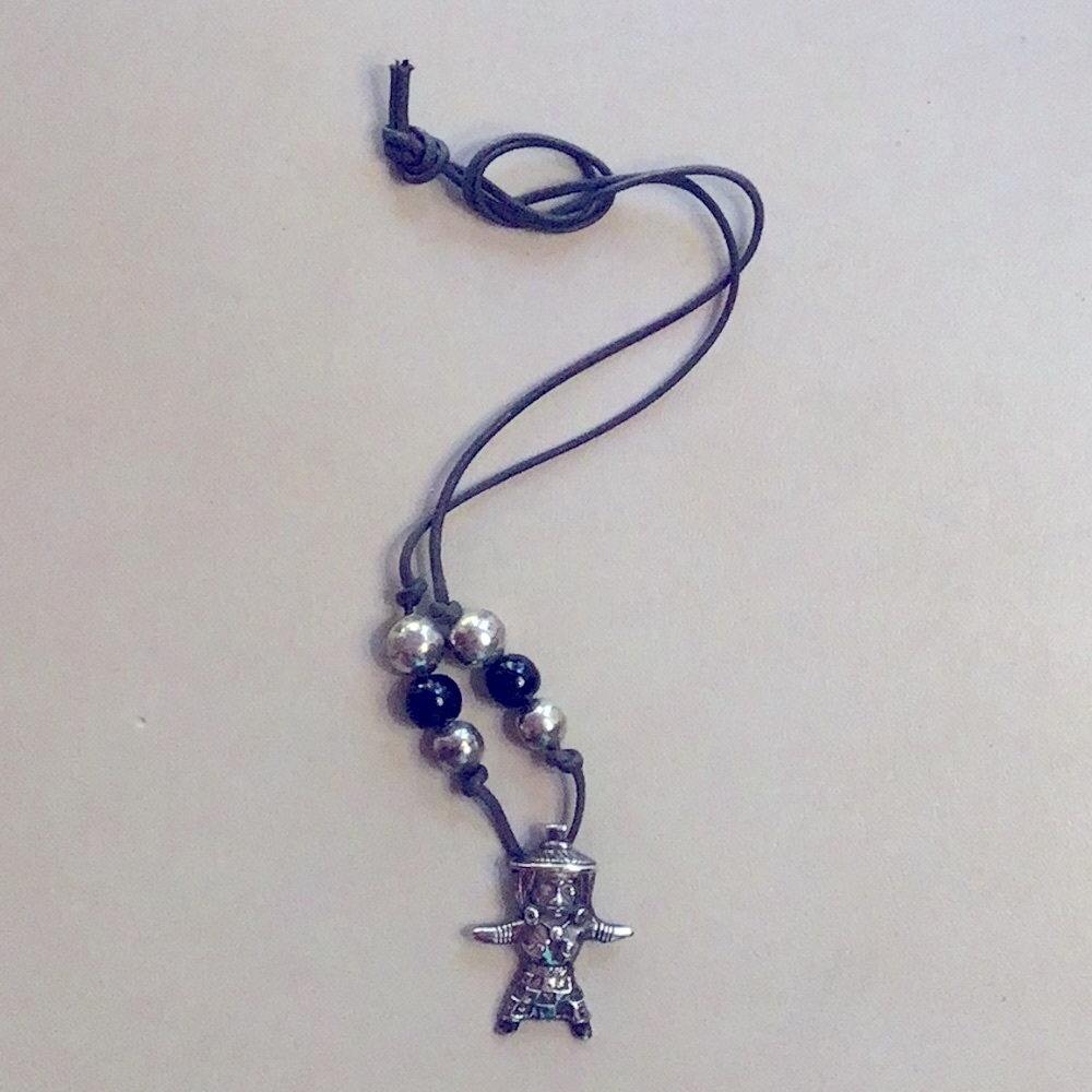 Mexican Silver and Onyx Bead Necklace with Silver Figurine - Picture 1 of 4